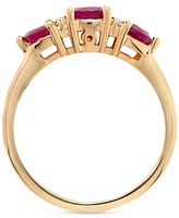 Ruby (1-3/8 ct. t.w.) & Diamond (1/20 ct. t.w.) Three Stone Ring in 14k Gold