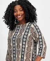 Jm Collection Plus Printed 3/4-Sleeve Swing Top, Created for Macy's