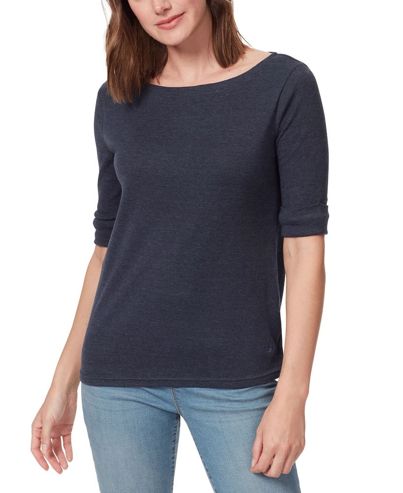 Gloria Vanderbilt Women's Alanis Boat Neck Elbow-Sleeve T-Shirt