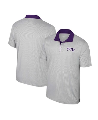 Colosseum Men's Gray Tcu Horned Frogs Tuck Striped Polo