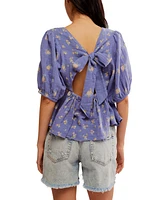 Free People Women's Chloe Printed Cotton Cutout Tie-Back Top