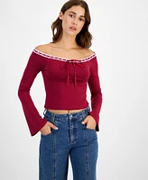 Just Polly Juniors' Off-The-Shoulder Long-Sleeve Top