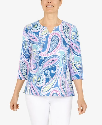 Alfred Dunner Women's Split Neck Playful Paisley Top