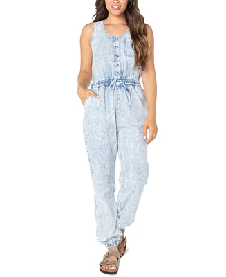 Celebrity Pink Juniors' Cotton Denim Drawstring-Waist Jumpsuit