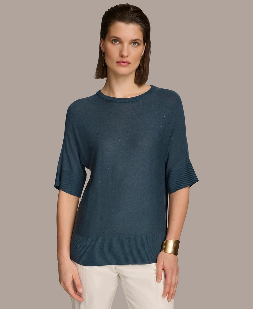 Donna Karan Women's Mini-Sequin Short-Sleeve Sweater