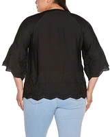 Belldini Black Label Plus Raglan 3/4-Sleeve Embroidered Top