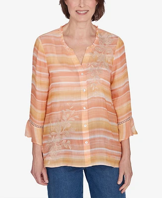 Alfred Dunner Petite Scottsdale Warm Stripe Floral Embroidered Top