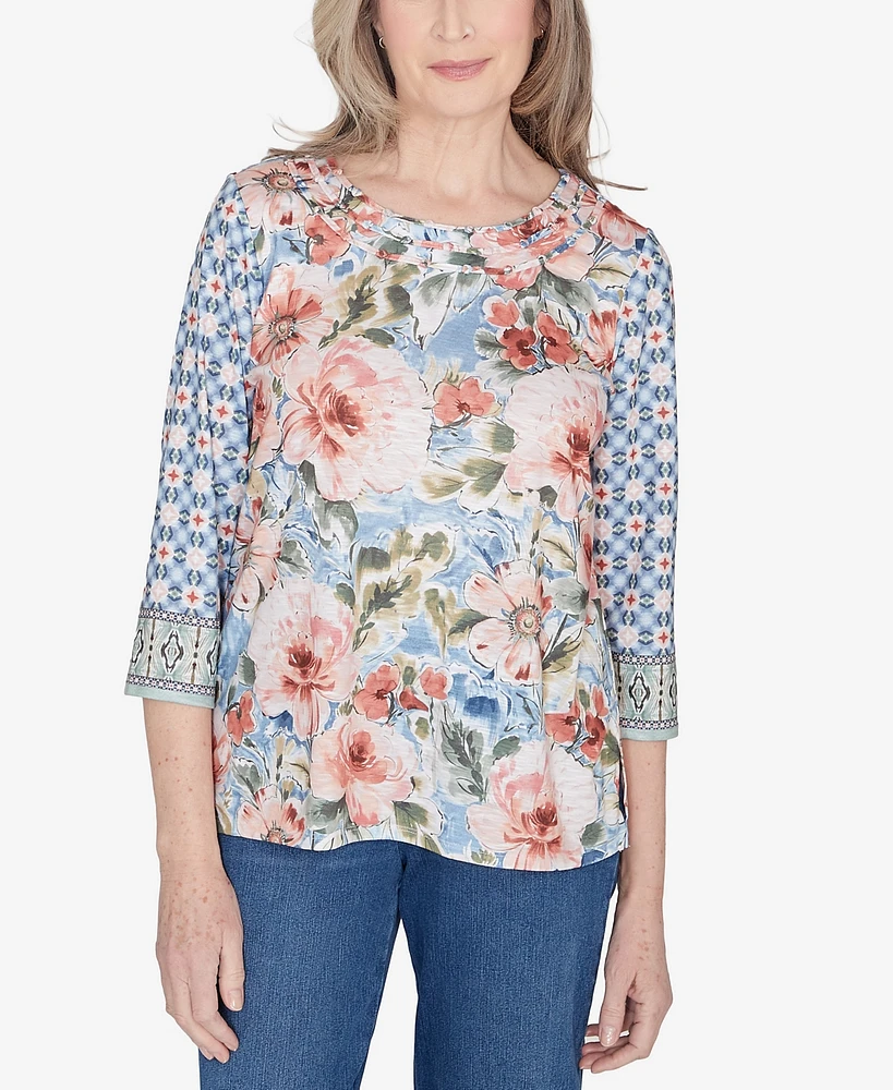 Alfred Dunner Petite Scottsdale Floral Geometric Triple Knot Top