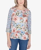 Alfred Dunner Petite Scottsdale Floral Geometric Triple Knot Top