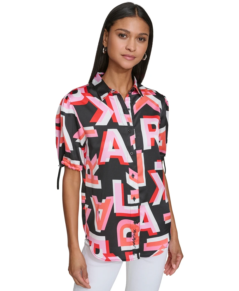 Karl Lagerfeld Paris Women's Printed Bungee-Sleeve Shirt