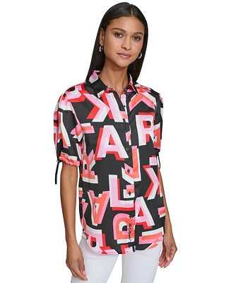 Karl Lagerfeld Paris Women's Printed Bungee-Sleeve Shirt