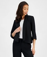 Kasper Open-Front Soft Blazer with Cuffed Sleeves