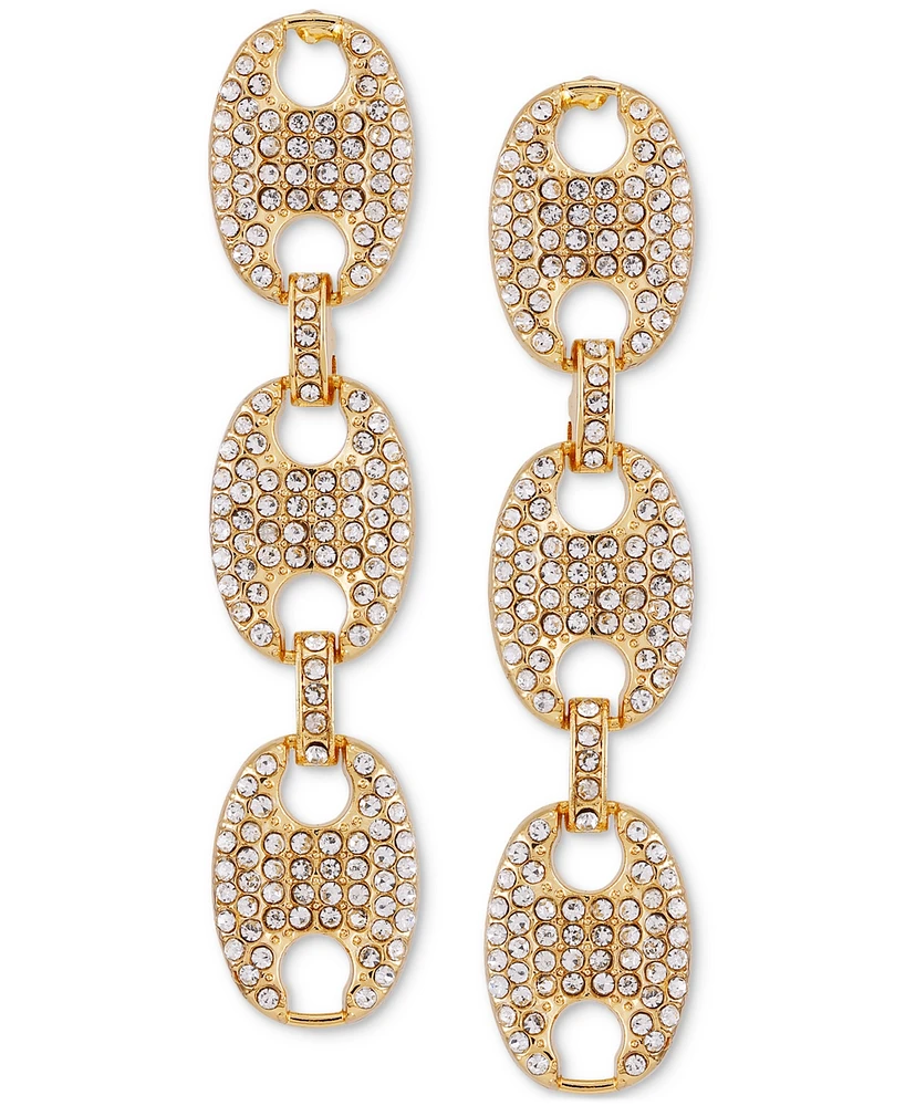 Guess Gold-Tone Pave Link Triple Drop Statement Earrings