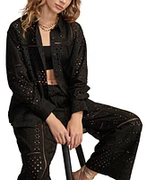 Lucky Brand Women's Cotton Schiffli Embroidered Prep Shirt