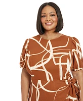 London Times Plus Size Balloon-Sleeve Sarong Dress