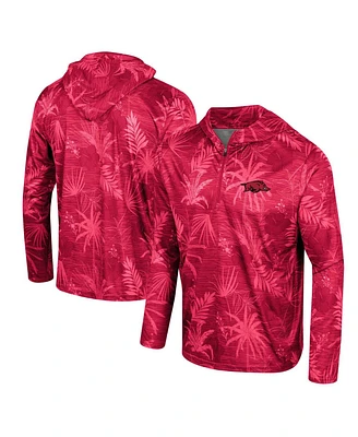 Colosseum Men's Cardinal Arkansas Razorbacks Palms Printed Lightweight Quarter-Zip Hooded Top