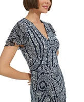 Tommy Hilfiger Women's Paisley-Print V-Neck Flutter-Sleeve Dress