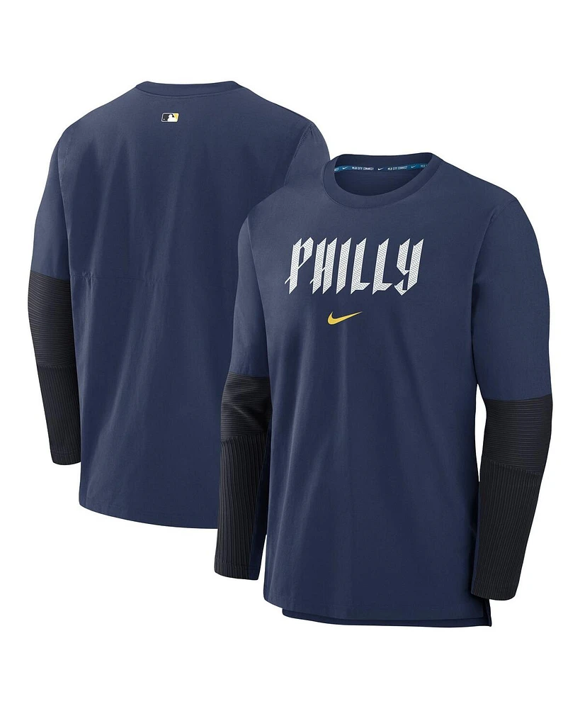 Nike Men's Navy Philadelphia Phillies 2024 City Connect Authentic Collection Player Tri-Blend Performance Pullover Jacket