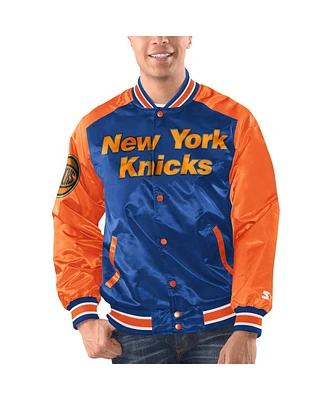 Starter Men's Blue/Orange New York Knicks Renegade Satin Full-Snap Varsity Jacket