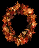 National Tree Company 36" Pre-Lit Artificial Autumn Wreath, Decorated with Gourds, Pinecones, Maple Leaves, Berry Clusters and Lights, Autumn Collecti