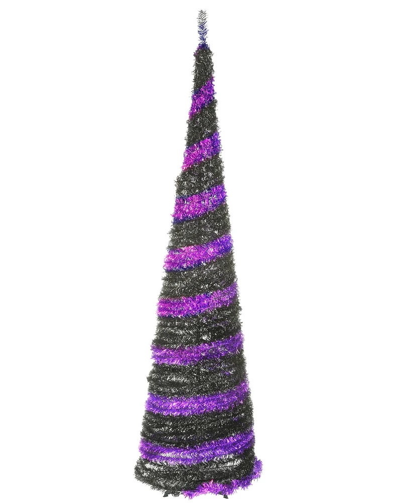 National Tree Company 7.5' Pre-Lit Artificial Halloween Tree, Black, Evergreen, Led Lights, Includes Stand, Halloween Collection