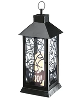 National Tree Company 16" Halloween Lantern with Led Lights, Carved Images of Bats and Cobwebs, Halloween Collection