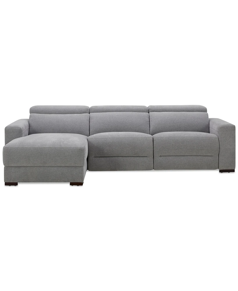 Nevio 3-Pc. Fabric Power Headrest Sectional and Chaise with 2 Motion Chairs