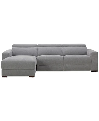 Nevio 3-Pc. Fabric Power Headrest Sectional and Chaise with 2 Motion Chairs