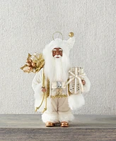 Holiday Lane Gold & White 8" African American Gift Box Santa Ornament, Created for Macy's