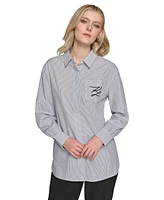 Karl Lagerfeld Women's Cotton Striped Monogram Shirt