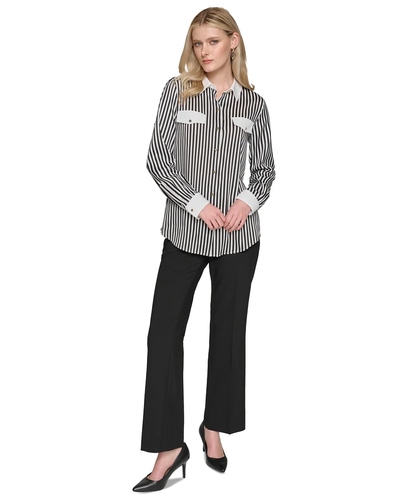 Karl Lagerfeld Women's Striped Long-Sleeve Blouse