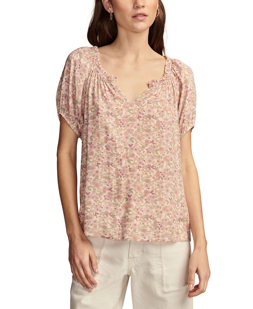 Lucky Brand Women's Notched Short-Sleeve Peasant Top