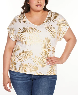 Belldini Plus Size Foil Print Grommet Trim Top