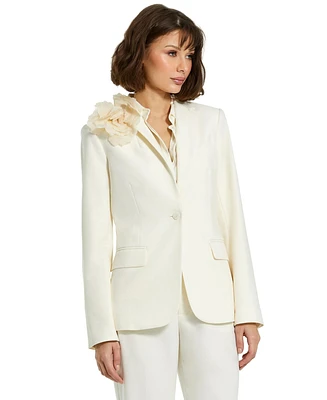 Mac Duggal Women's Classic Flower Detail Crepe Blazer Jacket