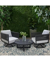 International Concepts Outdoor 3 Piece Woven Abaca Rope Patio Furniture Set Including the Sofa, Coffee Table, and Swivel Rocking Chair