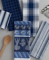 Design Imports Assorted Pattern, Kitchen Collection, Dishtowels Dishcloth, Marine Blue, 5 Piece