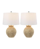 Jonathan Y Nora 22" Rustic Coastal Rattan Globe Led Table Lamps, Brown (Set of 2)