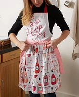 Design Imports Women's Spring Summer Apron Collection Adjustable, Two Large Pockets Extra Long Ties, One Size Fits Most, Sip Sip Hooray
