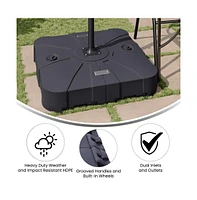 Harlan Weather And Impact Resistant Heavy Duty Universal Offset Umbrella Base With Built-In Wheels And Grooved Handles In Black