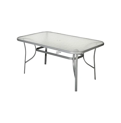 Emma+Oliver Tala Rectangular Tempered Glass Top Patio Table With Umbrella Hole And Black Steel Tube Frame