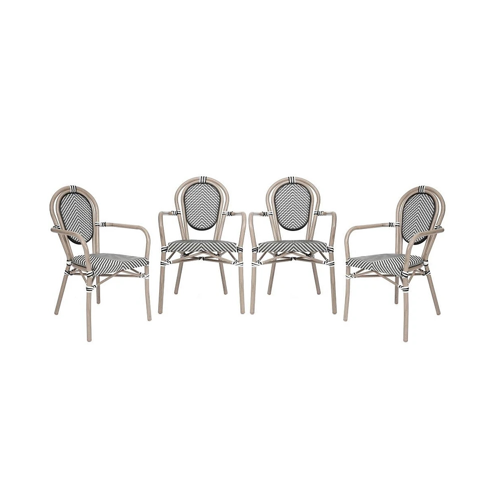 Merrick Lane Mael Set Of Four Stacking Thonet French Bistro Style Chair With Arms, Textilene Seat, And Bamboo Finished Metal Frame For Indoor/Outdoor