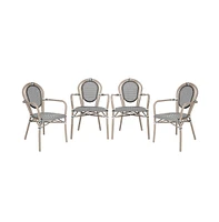 Merrick Lane Mael Set Of Four Stacking Thonet French Bistro Style Chair With Arms, Textilene Seat, And Bamboo Finished Metal Frame For Indoor/Outdoor