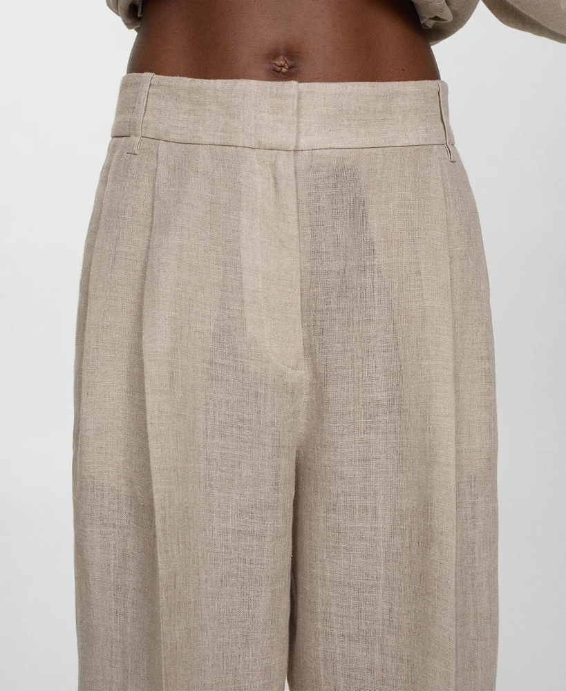 Mango Women's 100% Linen Straight Pants