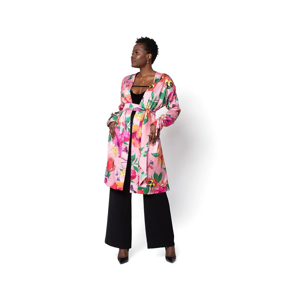 Terese Sydonna Women's Silky Printed Tie Sleeve Charmeuse Belted Painter's Robe