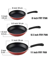 Cook N Home 8, 9.5, and 11-Inch Nonstick Kitchen Cooking Frying Saute Pan Saute Fry Pan Skillet Set,, Marble Red, 3-Piece