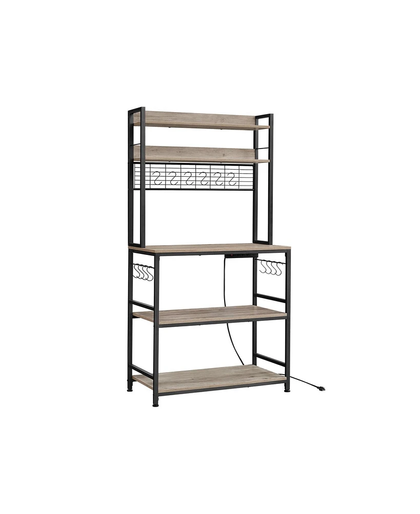 Slickblue Bakers Rack With Power Outlet, Microwave Stand, Coffee Bar Metal Wire Panel