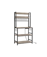 Slickblue Bakers Rack With Power Outlet, Microwave Stand, Coffee Bar Metal Wire Panel