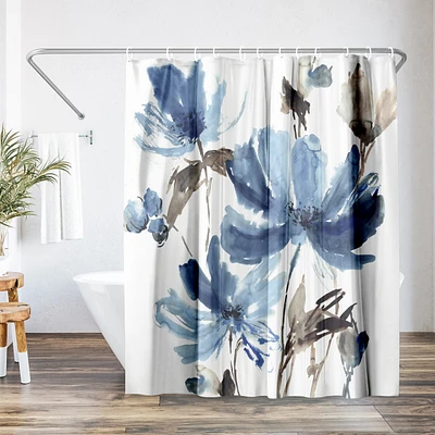 71x74 Floral Shower Curtain - Blissful Blue by Pi Creative Art