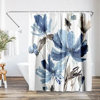 71x74 Floral Shower Curtain - Blissful Blue by Pi Creative Art