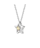 GiGiGirl Sterling Silver White Gold Plated with Yellow Tourmaline Cz Star Pendant Necklace